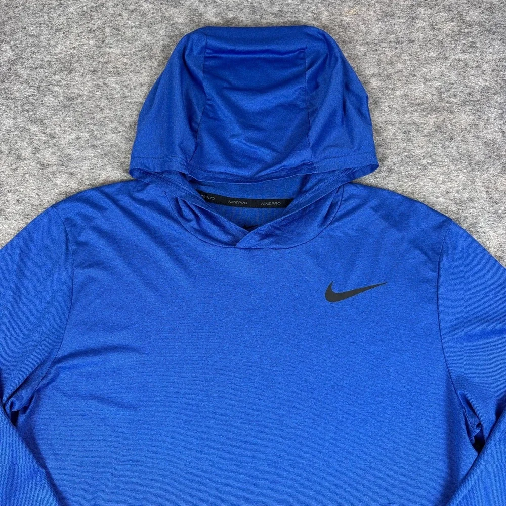 Nike Pro Dri Fit Hooded Shirt Long Sleeve Blue Mens Medium M